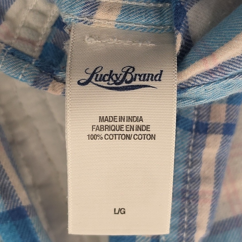 Lucky Brand Button Up Blouse Women's L Blue White Plaid Long Sleeve Pearl Snap - Picture 8 of 16